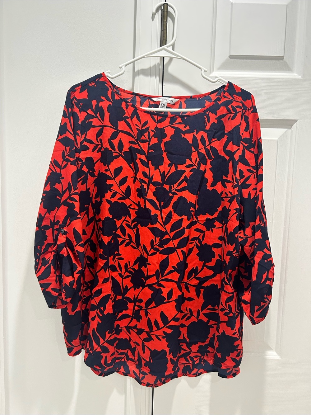 croft & barrow Red Blouse with Black Floral Print